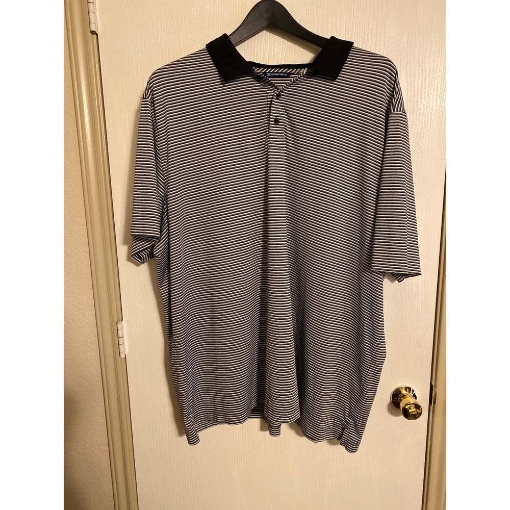 Cutter & Buck Mens 3XB Striped Polo Shirt Short Sleeve Black White Golf Top
0302
